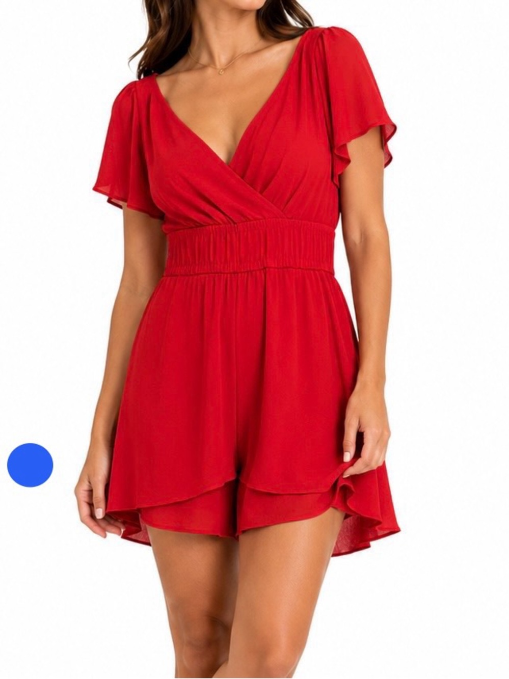 AS U Wish Red Chiffon Hi Low Mini Dress XL Flutter Sleeve Party Cocktail
